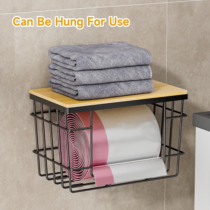 2 Pack Trash Bag Holder, Extra Large Garbage Bag Dispenser with Bamboo Top, Wall Mounted Stackable Trashbag Storage for Kitchen Laundry Room Under Sink Organization