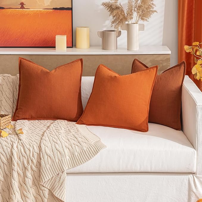 MIULEE Fall Decorative Linen Euro Sham Pillow Covers 26x26 Burnt Orange Boho Farmhouse Neutral Couch Throw Pillows for Bed Pack of 2 Accent Modern Pillowcase Summer Sofa Livingroom Home Decor