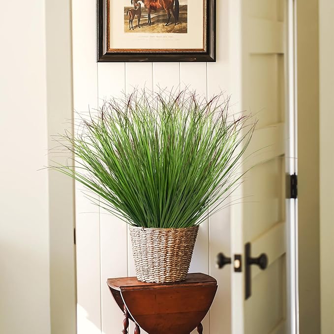 12Pcs Artificial Grass Plants, Faux Shrubs Wheat Grass, Artificial Tall Grass Fake Plants for Outdoor Decor,Artificial Greenery Stems Weed for Room Indoor Home Decor(Green Red Tail)