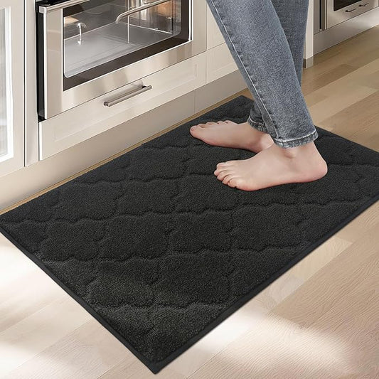 COSY HOMEER Kitchen Rugs Washable Non Slip Kitchen Mats for Floor Absorbent Kitchen Carpet 20" x 32" Soft Rugs for Kitchen,Sink Mat,Entrance,Area Rugs,Black