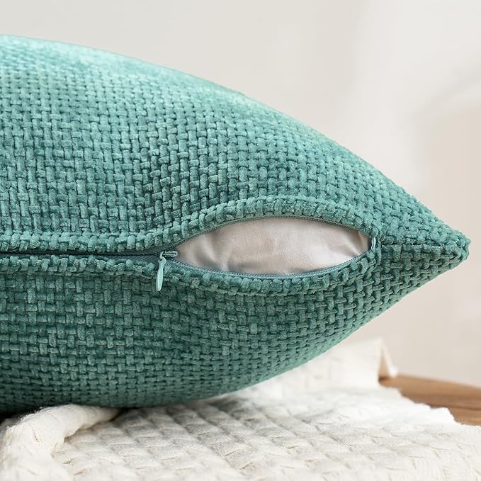 MIULEE Pack of 4 Couch Throw Pillow Covers 16x16 Inch Neutral Orange/Teal Soft Decorative Chenille Pillow Covers Farmhouse Accent Cushion Covers for Boho Home Decor Spring Sofa Bedroom Living Room