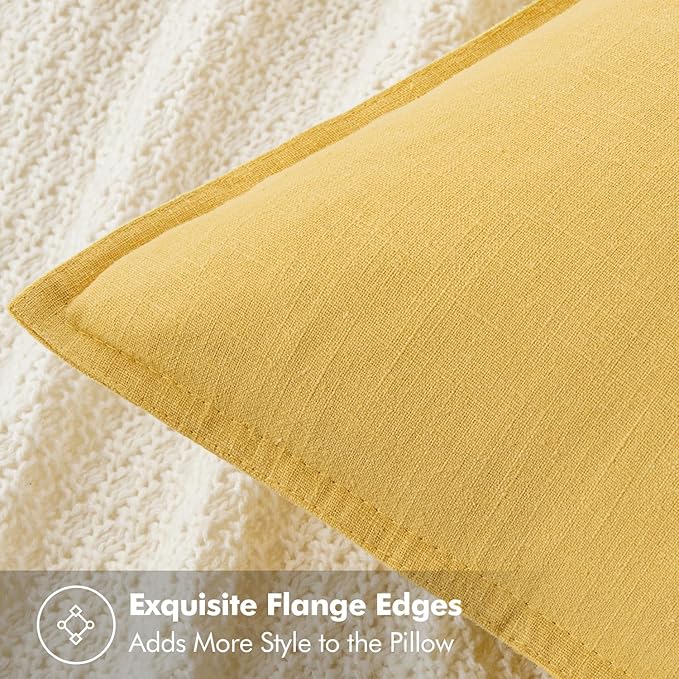 MIULEE Decorative Linen Pillow Covers 18x18 Inch Yellow Boho Farmhouse Neutral Couch Throw Pillows for Bed Pack of 2 Accent Modern Pillowcase Summer Sofa Livingroom Home Decor