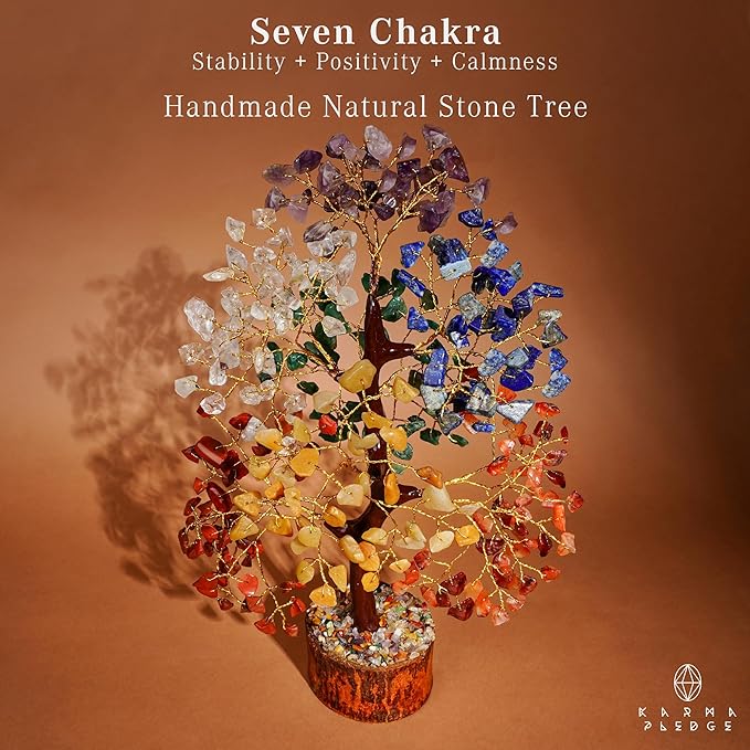 Crystal Tree of Life 7 Chakra Healing Crystal Trees for Home Decor, Office Desk Decor, Boho Decor, Handmade Bonsai Trees for Positive Energy, Money, Good Luck Birthday Gifts for Women, Mom