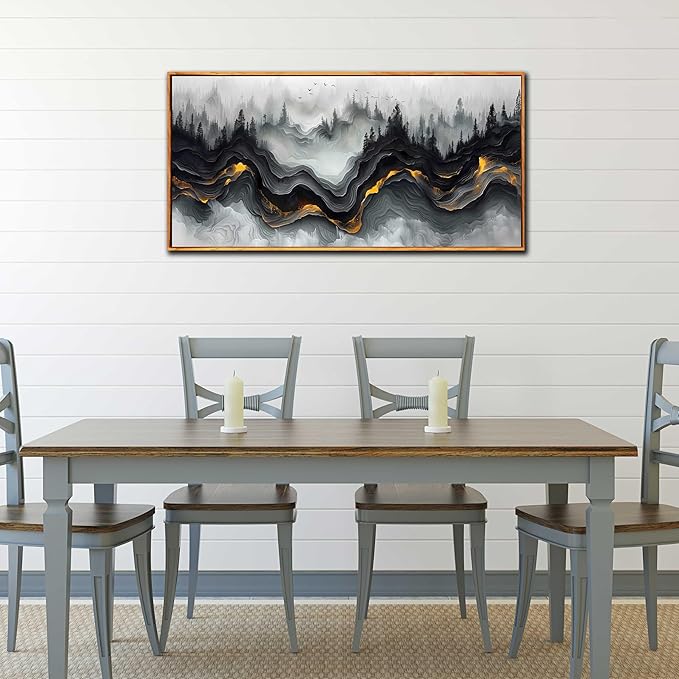 Ouzzlie Black and White Wall Art Forest Wall Decor Abstract Artwork Mountain Canvas Pictures for Living Room Bedroom 24" x 48"