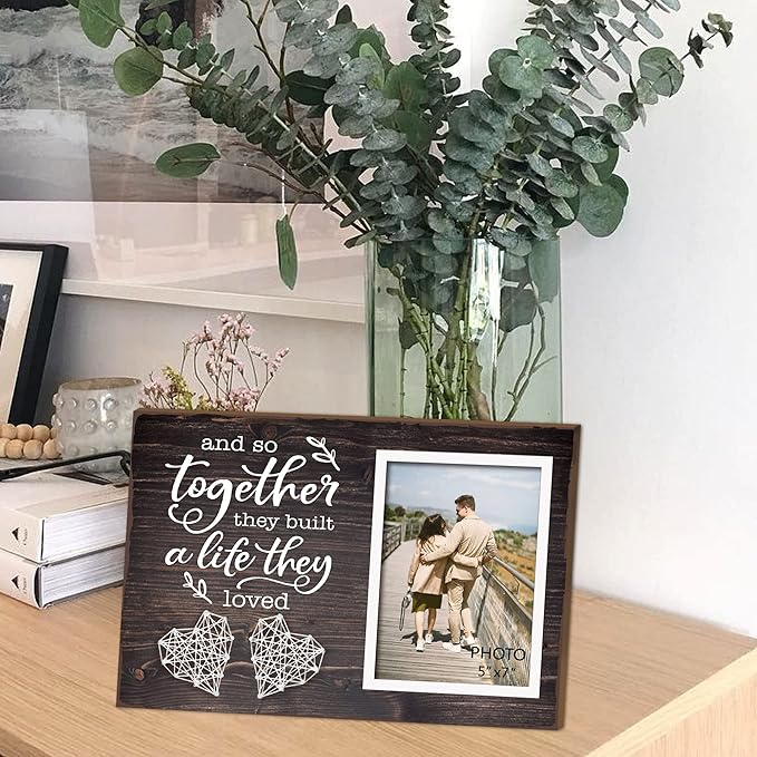 Yudarte Couples Bedroom Living Room Decor - Marriage Gifts for Couple - String Art Picture Frame 5x7 Inches Photo - And So Together They Built a Life They Loved