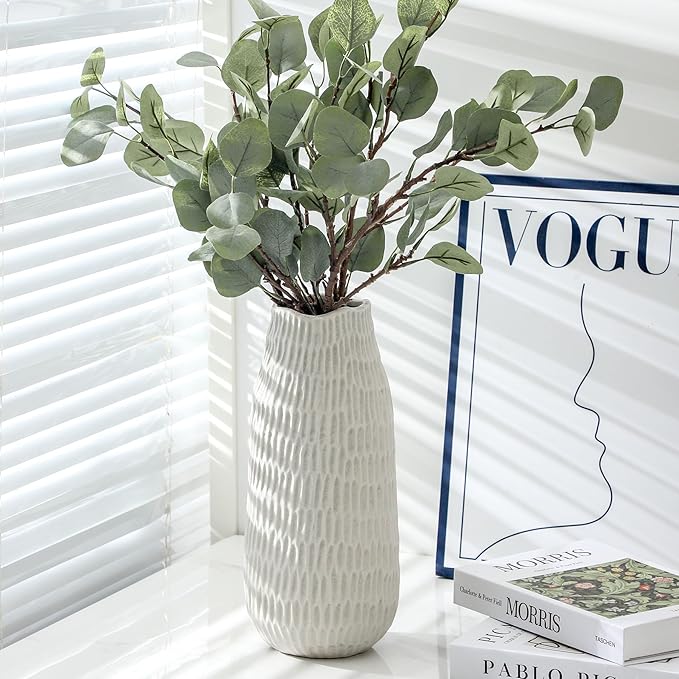 12.6 Inch Grey Modern Handmade Ceramic Vase, Rustic Farmhouse Decorative Flower Vases for Home Decor,Pampas Grass Bouquet, Living Room,Kitchen,Office,Bedroom,Centerpiece Table