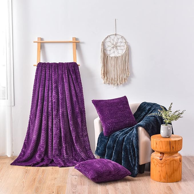 YUSOKI Luxury Faux Fur Twin XL Blanket for Twin XL Bed 2 Layers,5.2lb,All Ages,Home Decoration Without Pillows(Purple,63"x90")