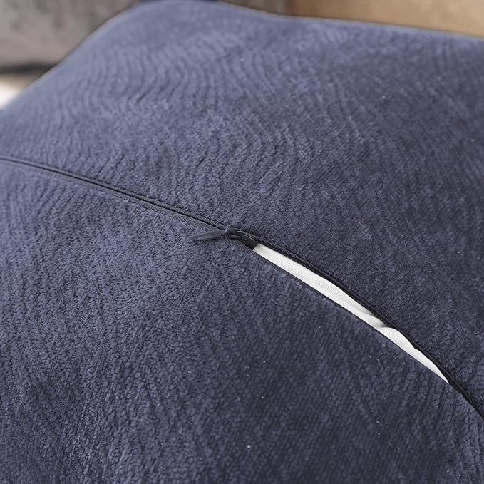 AVOIN colorlife Dark Blue Chenille Throw Pillow Covers 18 x 18 Inch Set of 2, Soft Cozy Bound Edge Design Home Decor Cushion Case for Living Room Bed Sofa Coach