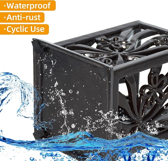 Kitchen Utensil Holder for Countertop Vintage Cast Iron Metal Utensil Storage Spatula Holder for Kitchen Counter with Hollowed-out Daffodil Pattern, Black