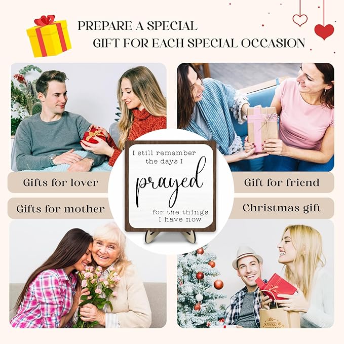 I Still Remember the Days I Prayed Wooden Sign, Christian Sign Home Decor Wooden Plaque for Rustic Home Farmhouse Office Living Room Desk Shelf Decor (White&Brown, 5.9x5.9inches)