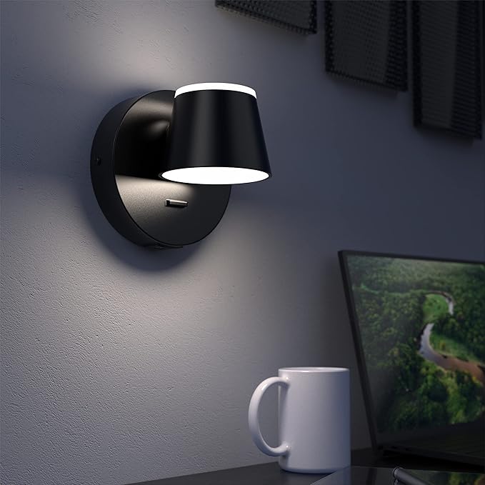 URSOLA Wall Light LED Wall Sconce with On/Off Switch USB Port 110 Volt Hardwired Wall Lamp 350 Rotatable Up Down Sconces Wall Lighting (Black)