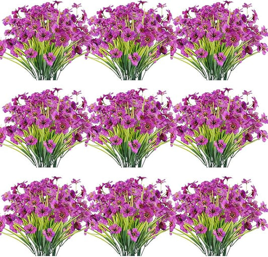 30 Bundles Artificial Flowers Outdoor UV Resistant Fake Flowers No Fade Faux Plastic Plants Garden Porch Window Box Decorating(Purple)