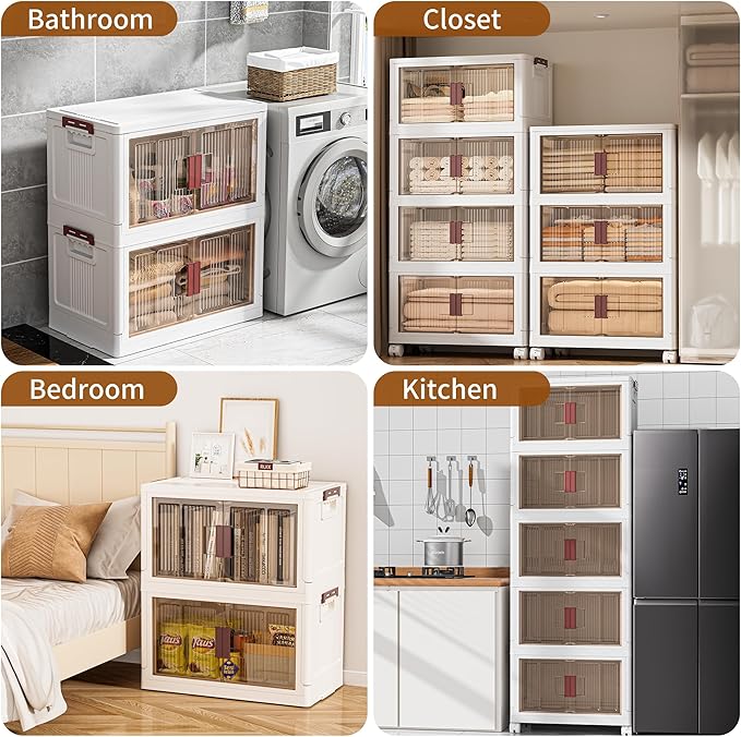 JOYWAVE Storage Bins with Lids,465QT Collapsible Plastic Bins,Closet Organizer and Storage Drawer,3 Pack Cubes