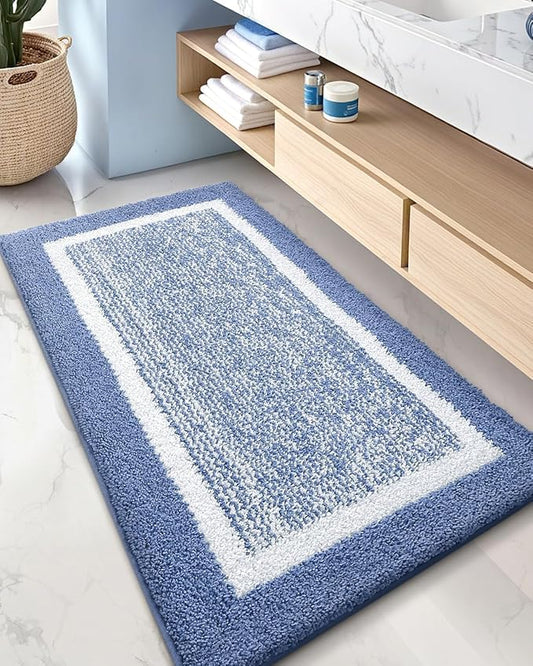 Color&Geometry Simple and Stylish Bathroom Runner Non Slip, 24"x43" Light Blue Bath Runner Rug, Absorbent, Soft, Washable, Microfiber Bath Mat Bathroom Carpet