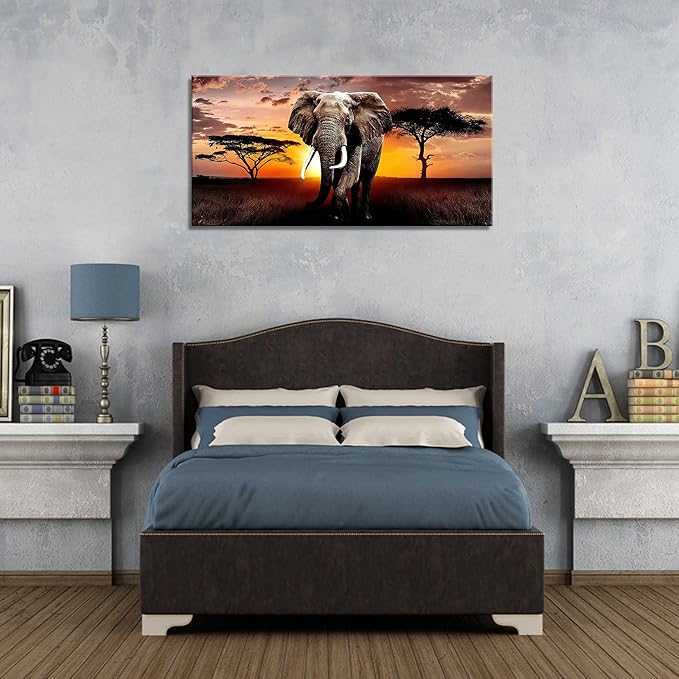XXMWallArt FC3075 Canvas Wall Art Elephant Picture African Wild Animals Artwork Painting Print for Living Room Bedroom Kitchen Home and Office Wall Decor