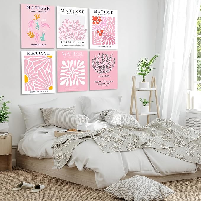 COSCTOR Set of 6 Henri Matisse Vintage Wall Art Decor Canvas Framed 6 Pieces Minimalist Abstract for Bedroom Living Room Bathroom Hallway Home Decoration(Framed, 12x16)