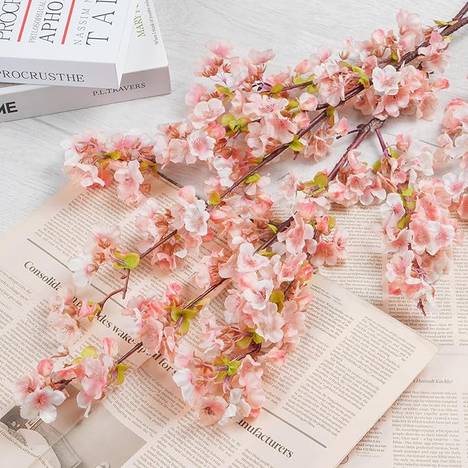 Sunm Boutique Plum Blossom Artificial Flowers Simulation Flower Table Decoration Accessories Party Beach Theme Decorations Artificial Cherry Blossom Flower (Pink Cherry Blossom, Pack of 3)