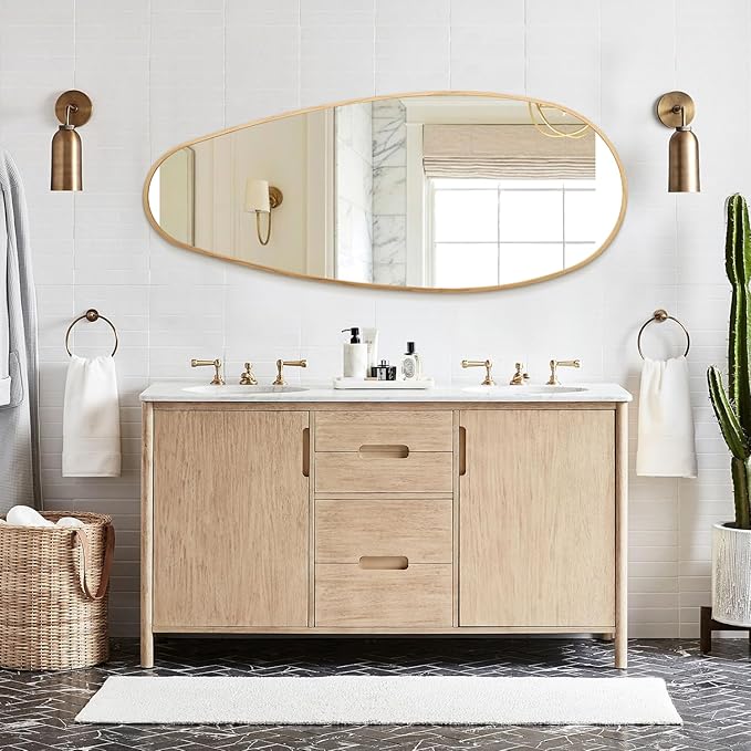 JJUUYOU Asymmetrical Mirror with Metal Frame Irregular Bathroom Mirror Decorative Wall Mirror Large 39"x 18" Vintage Mirrors for Living Room Bathroom Bedroom Entryway Wall Decor