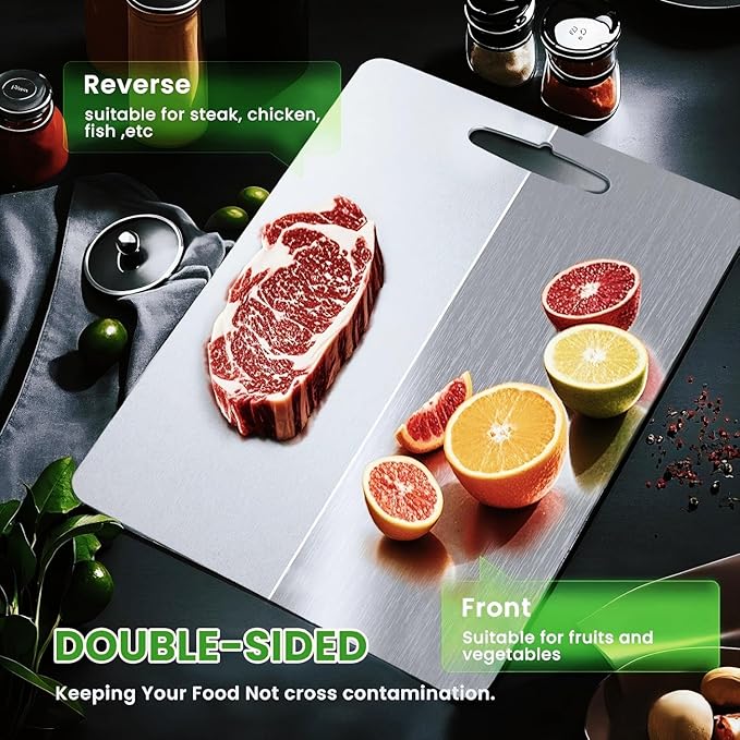 Titanium Cutting Board, Double Sided Titanium Cutting Boards for Kitchen, Non Toxic Non Slip, Chopping Board, Dishwasher Safe, Easy to Clean
