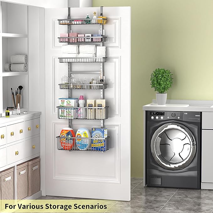 Moforoco 6-Tier Over The Door Pantry Organizer, Pantry Organization and Storage, Black Hanging Basket Wall Spice Rack Seasoning Shelves, Home & Kitchen Laundry Room Bathroom Essentials accessories