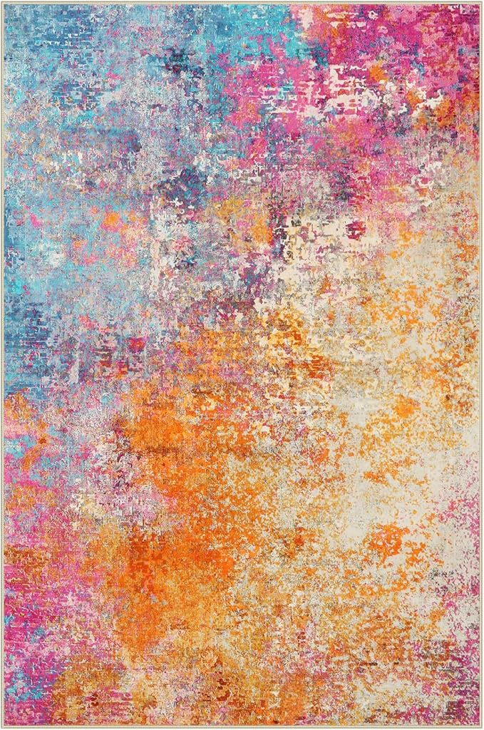 Lahome Modern Abstract Washable 6x9 Area Rugs for Living Room, Colorful Soft Bedroom Rug for Girls Kids Non Slip Stain Resistance, Large Accent Carpet for Kitchen Dining Room Dorm