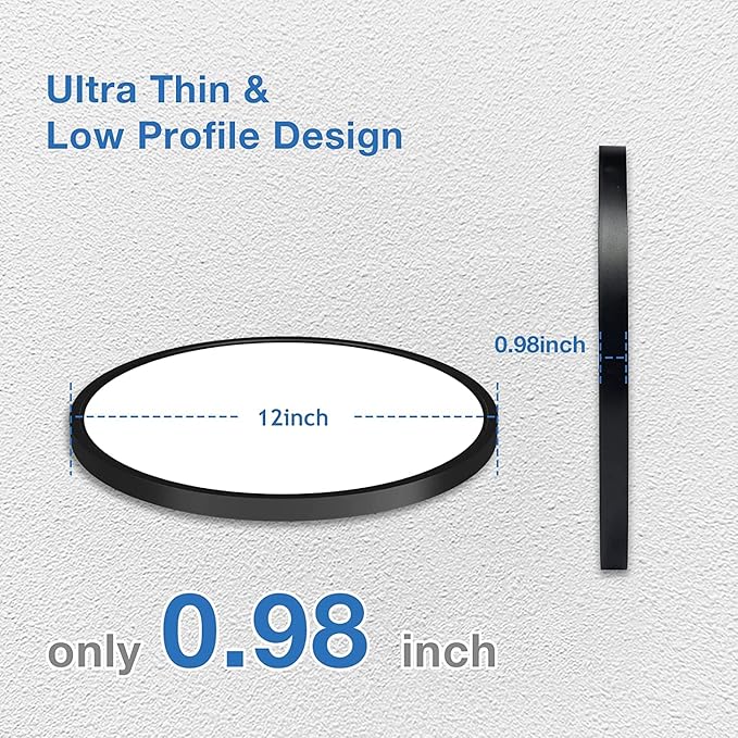12 Pack Black Flush Mount Ceiling Light, Dimmable & 3000K-4000K-5000K Selectable, 12 Inch 20W,Bright 2000LM, Low Profile, ETL
