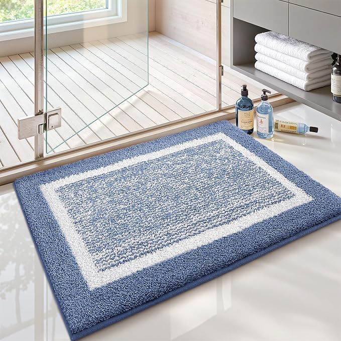 Color&Geometry Small Bath Mats for Bathroom Simple and Stylish, 16"x24" Light Blue Bathroom Rugs, Non Slip, Absorbent, Soft, Washable, Microfiber Bathmat Shower Mat Outside Shower