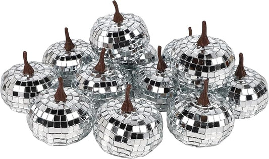 winemana 12 Pack Silver Pumpkin Fall Decor, Foam Glitter Pumpkins for Decorating Mini Artificial Craft Pumpkins for Thanksgiving Table Party Harvest Decorations