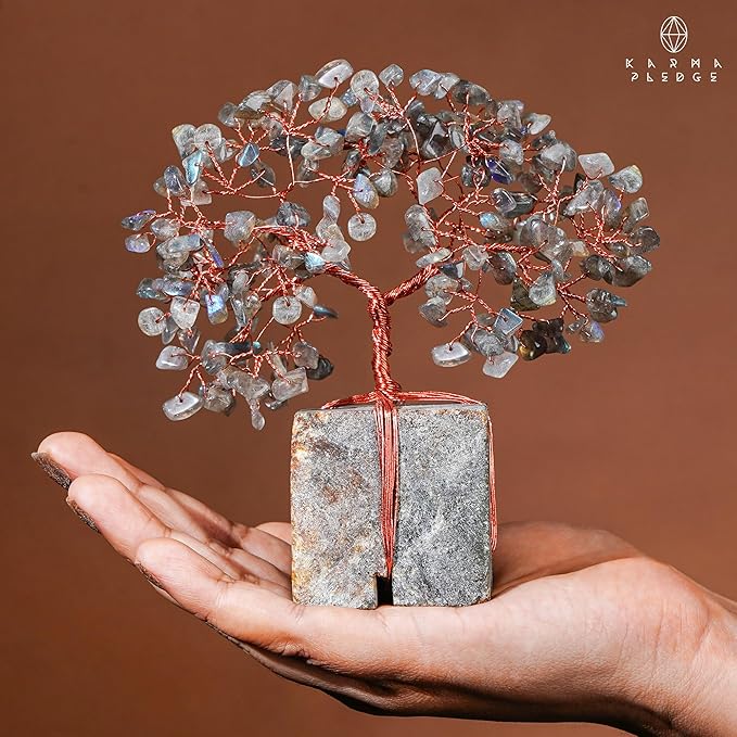 Crystal Tree of Life Feng Shui Decor for Home and Office, Labradorite Chakra Healing Crystal Handmade Tree for Positive Energy, Money, Good Luck, Christmas Decor, Birthday Gifts for Women