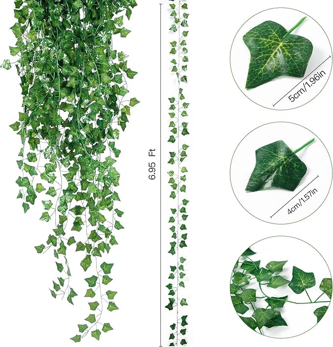 Sggvecsy 24 Pack 84Ft Artificial Ivy Leaf Plants with LED String Lights Fake Ivy Leaves Artificial Ivy Garland Greenery Hanging Plants Vines for Wedding Wall Party Home Room Kitchen Garden Decor