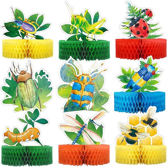 9 Pcs Summer Bugs Party Decorations Bug Themed Honeycomb Centerpiece Insect Table Toppers for Baby Shower, Birthday Supplies