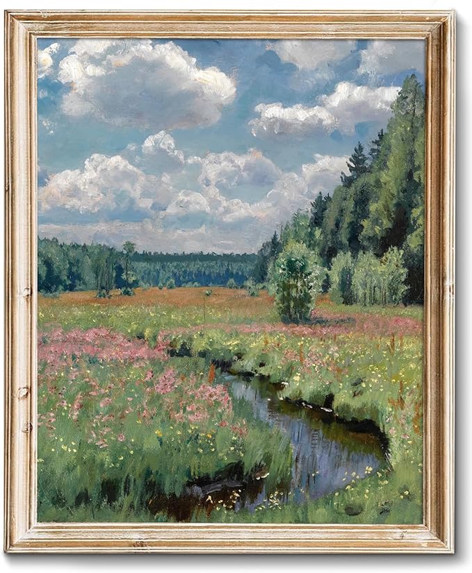 RETRART Vintage French Wall Art, Wildflower Landscape Painting Art - French Cottage Living Room Wall Decor - 8" x 10" Unframed Canvas Prints for Bedroom Living Room Bathroom Spring Landscape