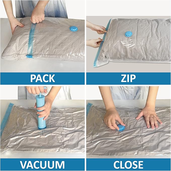Space Saver Vacuum Storage Bags, 6 Pack Large Space Saver Bags with Pump, Storage Vacuum Sealed Bags for Clothes, Comforters, Blankets, Bedding (Large)
