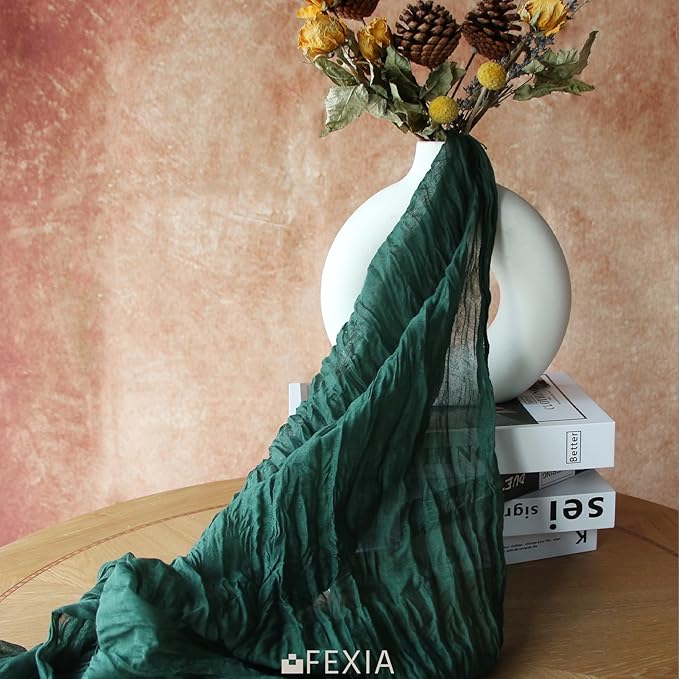 FEXIA 3 Pack Emerald Green Christmas Cheesecloth Table Runner 35x120 Inches for Baby Shower Decoration Gauze Rustic Table Runner Wedding Party Engagement Bridal Shower Decoration