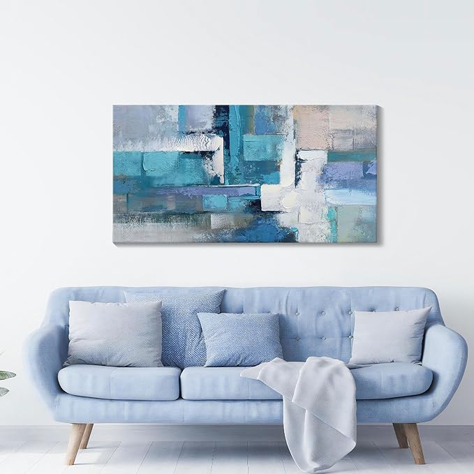 AJAZIKO Blue Abstract Canvas Wall Art - Modern Wall Decor, Living Room & Office Decor, Artwork for Bedroom