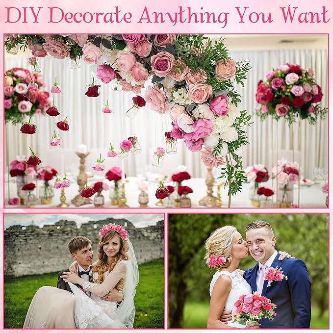 Geosar 8 Bundles Artificial Peonies Flowers Fake Silk Peony Bouquet Faux Peonies Flowers Bulk for Decoration Vase Florals Arrangements Wedding Party Table (Rose Pink,Light Pink)