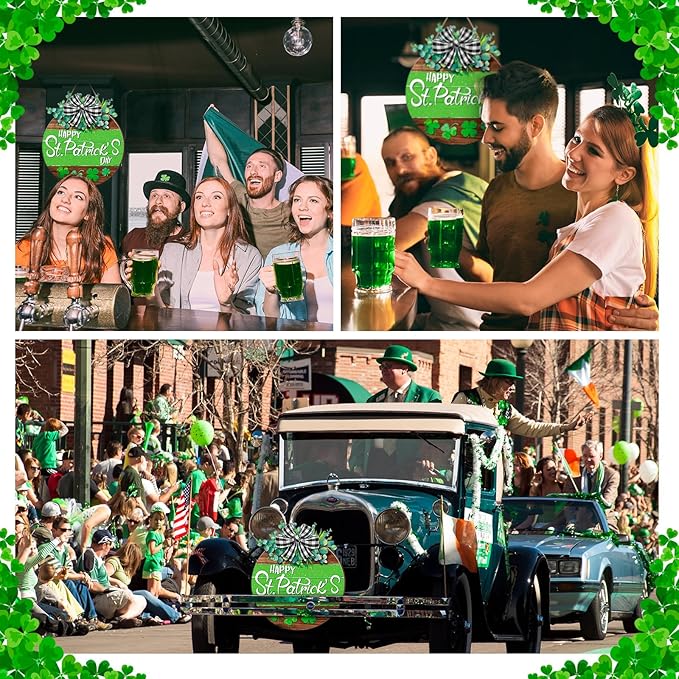 Boao St. Patrick's Day Shamrock Door Wreath Wooden Hanging Decor Farmhouse Rustic Door Decoration St. Patrick's Day Wreath Sign with Bow Ornament for Irish Home Indoor Holiday Outdoor Farmhouse Window