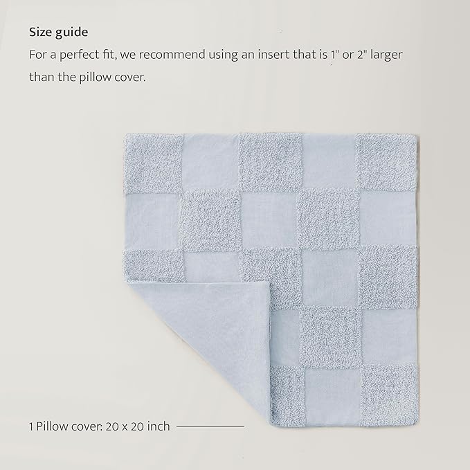 Double Stitch 100% Cotton Throw Pillow Covers - Checkered Tufted Boho Decorative Pillow Covers 20x20, Made in India, Square Cushion Case, Modern Home Decor for Couch, Sofa, Living Room, Arctic Blue