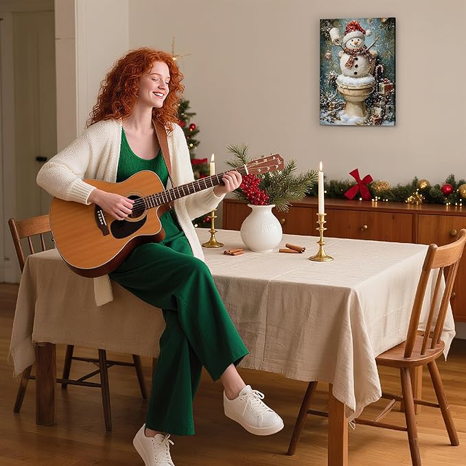 FITIE Funny Christmas Snowman Bathroom Canvas Wall Art Poster, Vintage Humor Holiday Winter Xmas Framed Artwork Prints Wall Decor for Bathroom Washroom Restroom Toilet, 11x14 Inch