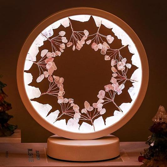 Runyangshi Crystal Night Lamp Natural Rose Quartz Crystals Small Tree Bedside Ambient Lamp USB Port 3 Colours Adjustable Lamp Suitable Night Light for Living Room Bedroom Office Home Decor Gift