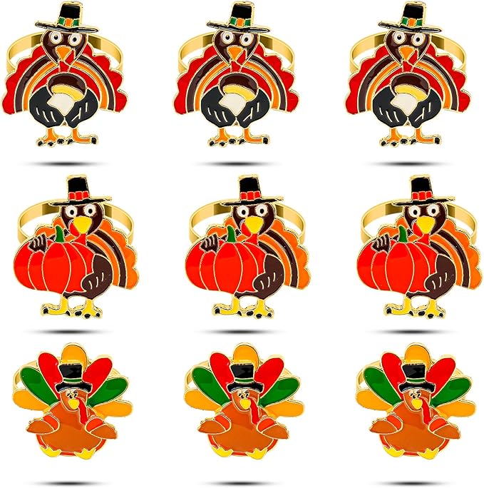 KPOSIYA Thanksgiving Napkin Rings Set of 24, Turkey Napkin Rings Vintage Alloy Fall Napkin Holders for Holiday Dinner Parties, Weddings, Family Gatherings