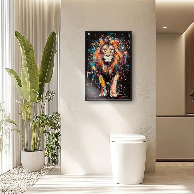 Lovira Graffiti Colorful Lion Large Wall Art Animal Canvas Wall Decor Pictures Prints Painting Framed Vertical Artwork for Living Room Bedroom Bathroom Men 24"x36"