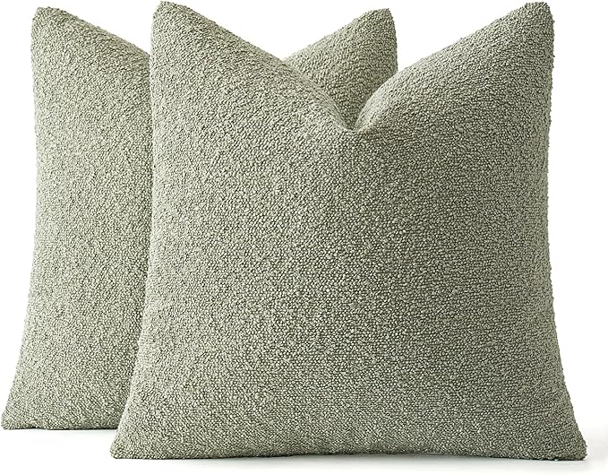 MIULEE 18x18 Inch Decorative Pillow Covers for Couch Bed Set of 2 Textured Boucle Neutral Throw Pillows Sage Green Accent Solid Cushion Pillowcase Cozy Soft Sofa Livingroom Home Decor