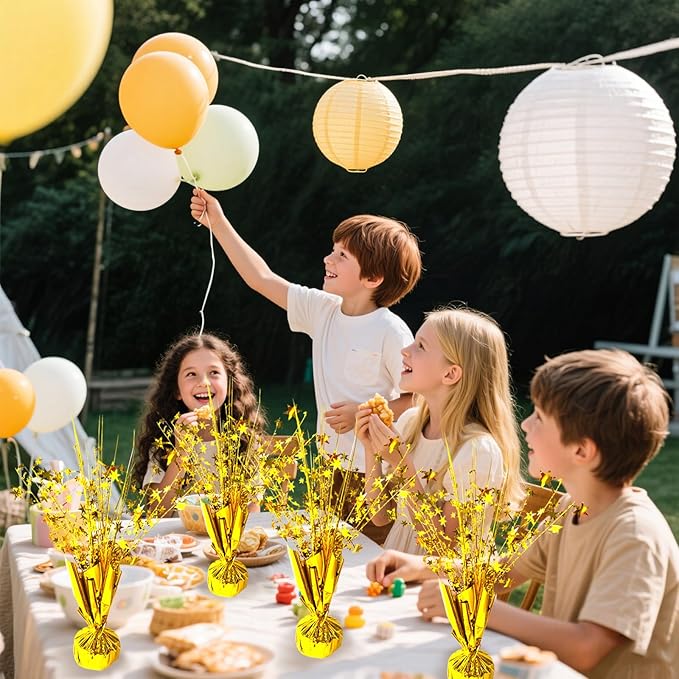 6 Pack Metallic Foil Spray Centerpiece Star Table Decoration Burst Table Centerpieces for Birthday Wedding Anniversary Graduation Holiday Party Supplies Decor, Gold