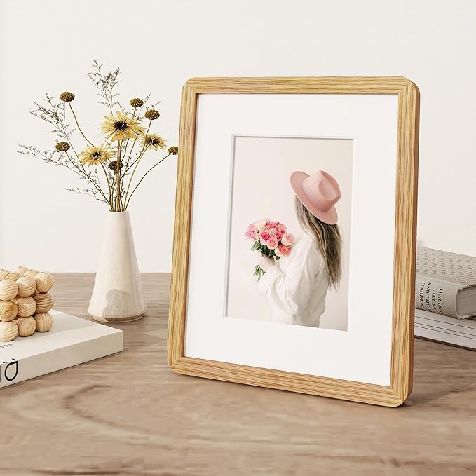 8x10 Picture Frame, Rustic 8 by 10 Photo Frame for Wall & Tabletop Display - Solid Oak Wood & Tempered Glass, 8x10 Picture Frame Matted to 5x7, Wood Collage Frames for Home, Natural Oak Color, 3 Pack