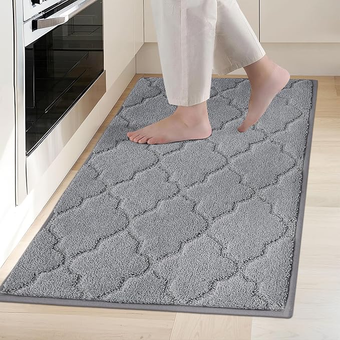 COSY HOMEER Kitchen Rugs Washable Non Slip Kitchen Mats for Floor Absorbent Kitchen Carpet 20" x 32" Soft Rugs for Kitchen,Sink Mat,Entrance,Area Rugs,Grey