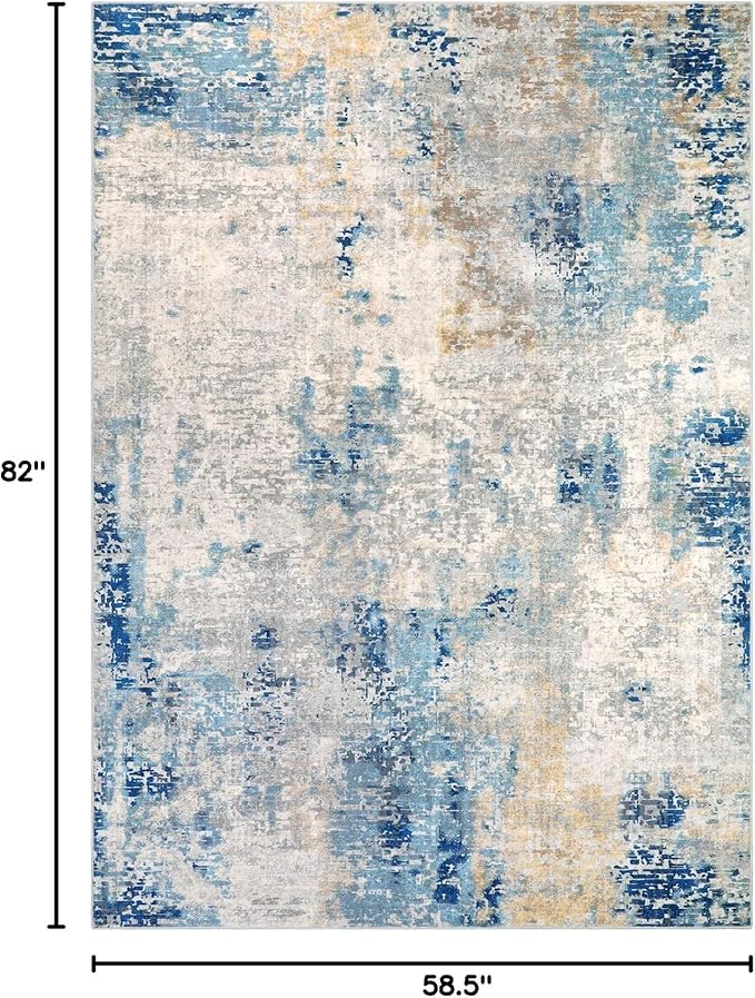 Lahome Modern Abstract Washable Area Rugs 5x7, Soft Living Room Rug Non Slip Stain Resistance, Faux Wool Floor Carpet for Bedroom Dining Room Nursery Kids Playroom,Blue/Grey