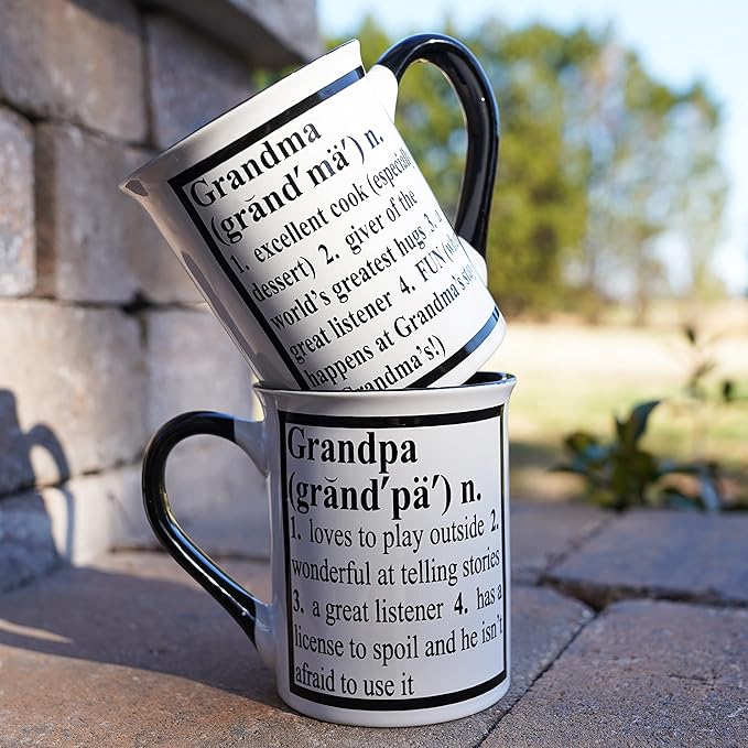 Cottage Creek Mugs - Set of Two 16oz. Large Ceramic Grandma Grandpa Coffee Cups - Ideal Stoneware Mugs for Kitchen, Office & Home Decor - Gifts for Grandparents, Women and Men