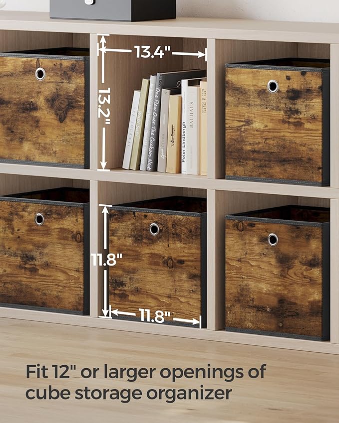 SONGMICS Storage Cubes, Set of 8 Storage Bins, Foldable Fabric Storage Boxes, 11.8 x 11.8 x 11.8 Inches, Fit Cube Storage Unit, for Clothes, Bedroom, Living Room, Rustic Brown and Ink Black URFB830B01