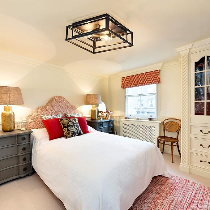 ZGLAOJT Black Flush Mount Ceiling Light Fixture,3-Light Industrial Metal Close to Ceiling Lights,Farmhouse Lighting for Hallway Bedroom Kitchen Dining Room